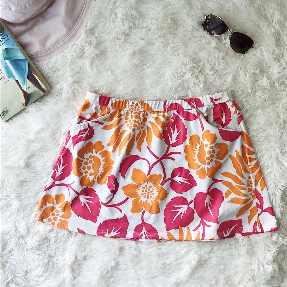 Lands End swim skirt floral pink/orange/white sz M
